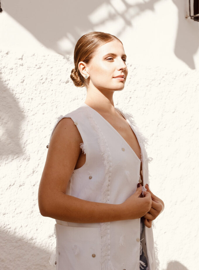 Long Berber Vest Hand-Woven Fabric With Exterior Pocket