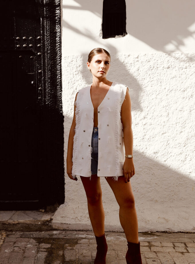 Long Berber Vest Hand-Woven Fabric With Exterior Pocket